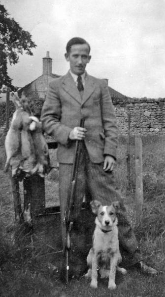 John Metcalfe 1950.JPG - John Metcalfe, married to Ceilia; one child Margaret Anne Metcalfe. Photo taken around 1950, at Church Street, Long Preston, with dog called Joyce.
